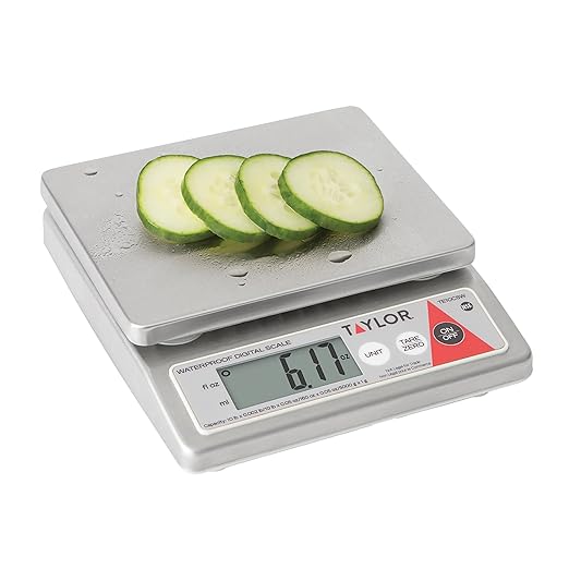 Taylor TE10CSW 10-Pound Water Resistant Digital Portion Control Scale, Multi-Functional Food Scale for Precise Weight Measuring and Portion Control, Tare Function, NSF, Stainless Steel Platform