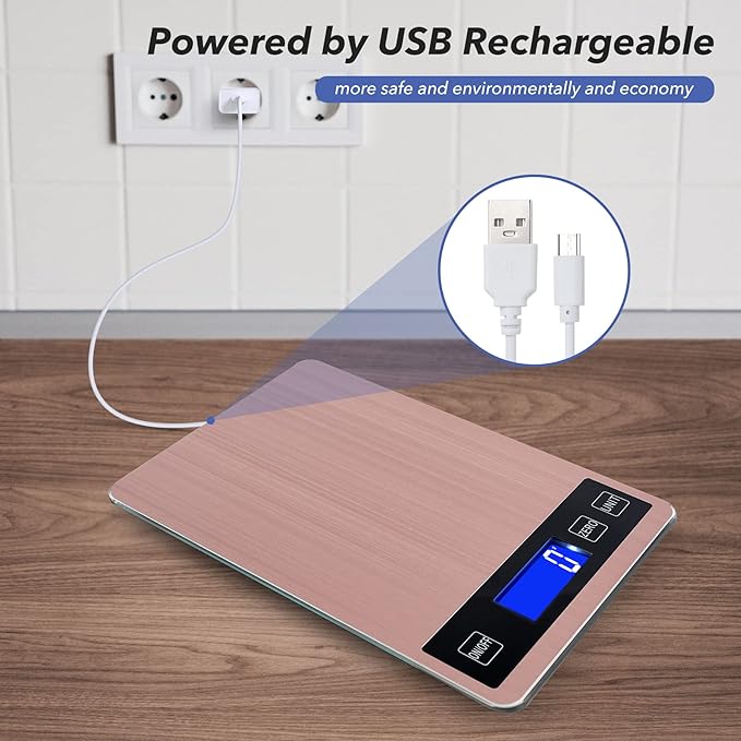 33lb Food Kitchen Digital Scale,1g/0.05oz Precise Graduation, USB Charging Kitchen Scale, Waterproof Stainless Steel with LCD Display, Ounces and Grams for Weight Loss, Cooking, Baking (red)