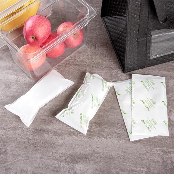 Restaurantware Delivery Tek 7.9 x 3.7 Inch Shipping Ice Packs 100 Durable Cold Packs - Easy-To-Use Design Leakproof Plastic Dry Ice Packs Reusable For Frozen Meat Vegetables or Beverages