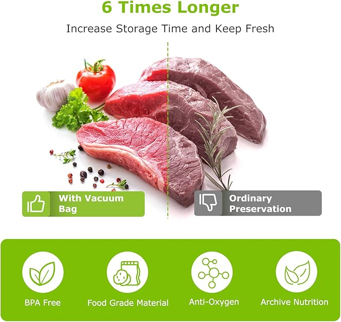 [2025 Upgraded] Bonsenkitchen 6 Rolls 11" x 16' Vacuum Sealer Bags for Food with a Color Box, Easy to Store, Commercial Grade, BPA Free, Great for Food Storage or Sous Vide, VB21