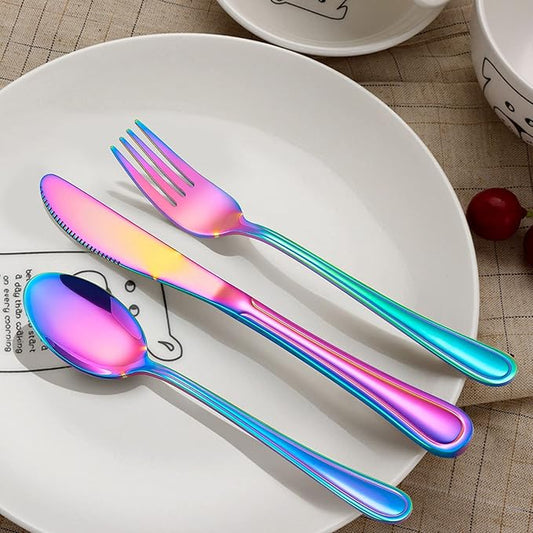 LIANYU 12-Piece Rainbow Kids Silverware Set, Stainless Steel Toddler Utensils Flatware Set, Child Cutlery Tableware for 4, Include knife Fork Spoon, Mirror Finished, Dishwasher Safe