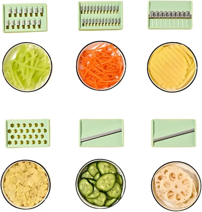 Multipurpose Compact Kitchen Mandoline Vegetable Slicer, Cutter, Cabbage Shredder, Cheese Shredder, with Container. Includes a Cut Resistant Glove & Super Sharp Potato Peeler. Stainless Steel Surface.