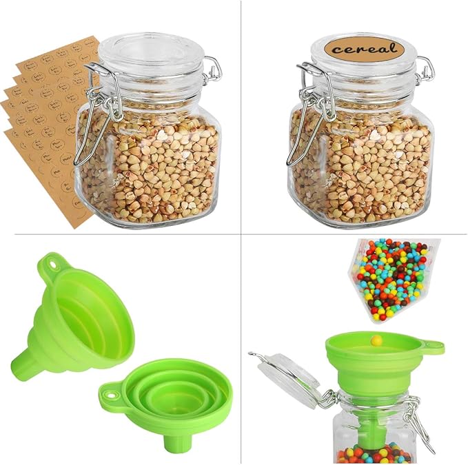 KAMOTA Glass Jars With Lids, 30 pack of 3.5 oz small glass jars for storage spice herbal condiments with leak-proof rubber gaskets and airtight hinged lids, 280 labels and 2 silicone funnels…