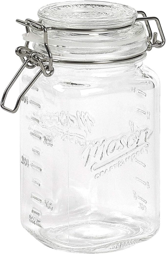 Mason Craft & More Airtight Kitchen Food Storage Clear Glass Clamp Jars, 50 Ounce (1.5 Liter) Medium Clamp Jar