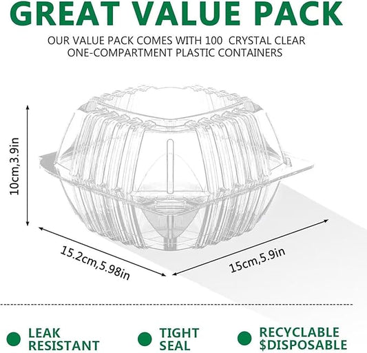 BallHull 25 Pack Clear Thickening Plastic Hinged Take Out Containers Disposable Clamshell Food Cake Containers with Lids 5.8 x 5.8 x 3.2 inch for Dessert, Cakes, Salads, Pasta, Sandwiches