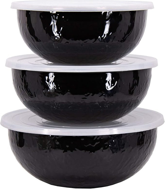 Golden Rabbit Enamelware - Set of 3 - Mixing Bowls (Solid Black)