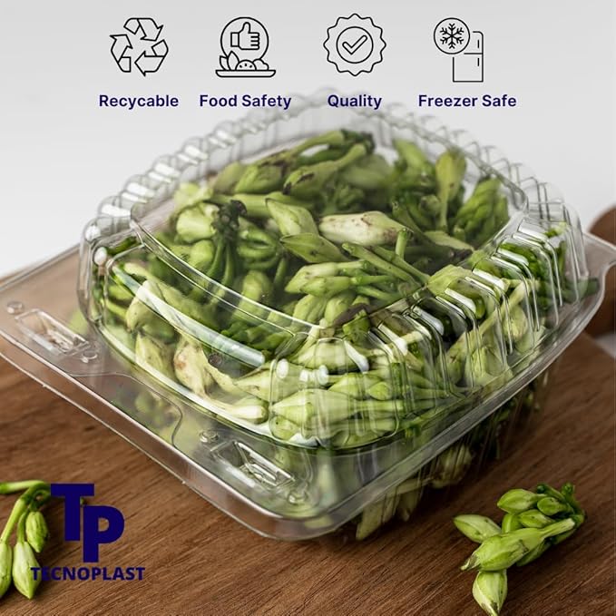 50-Pack Clear Plastic Food Containers Clamshell Take Out Containers Disposable ToGo Boxes for Food 4 x 4 inch, Snacks, and Meals