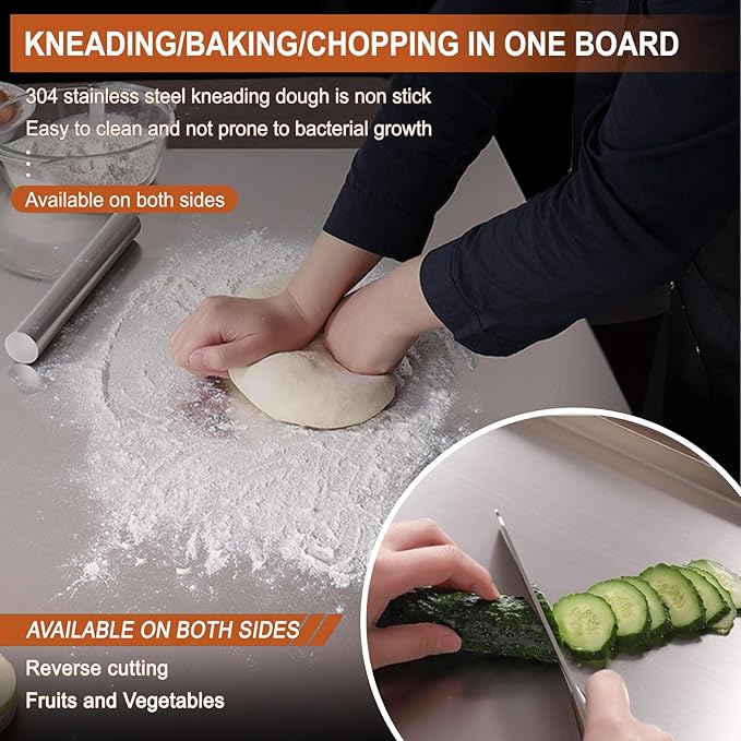 Stainless Steel Cutting Boards for Kitchen,304 Stainless Steel Chopping Boards with Lip and Non-slip silicone pad for Countertop Cutting Meats Fruits,Easy To Clean(11.8 * 15.7 * 0.06inch)
