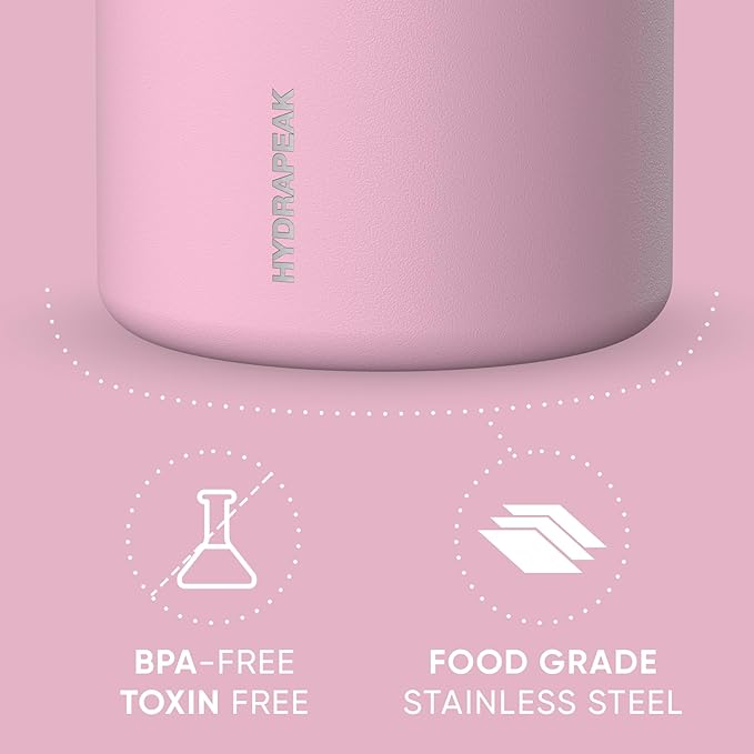 Hydrapeak 32oz Stainless Steel Vacuum Insulated Thermos Food Jar | Thermos for Hot Food and Cold Food, Wide Mouth Leak-Proof Soup Thermos for Adults, 10 Hours Hot and 16 Hours Cold (Cotton Pink)