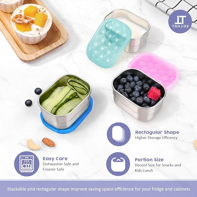 Kids Snack Pro - Stainless Steel Snack Containers for Kids | Easy Open Leak Proof Small Food Containers with Silicone Lids - Perfect Metal Toddler Lunch Box for Daycare and School (8oz*3)
