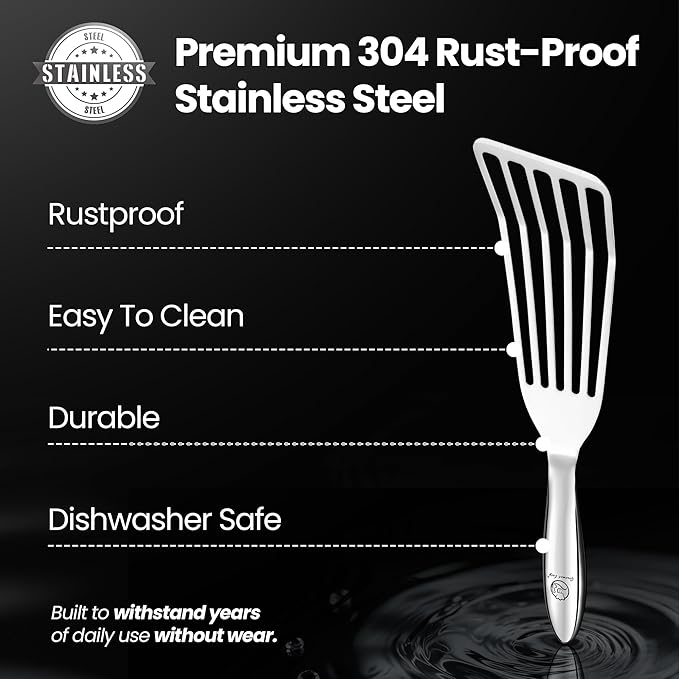 Stainless Steel Fish Spatula Set – 1 Large + 1 Small Metal Spatula for Kitchen, Perfect for Flipping Fish, Pancakes, Eggs & More, Slotted Design, Essential Stainless Steel Kitchen Utensils Set