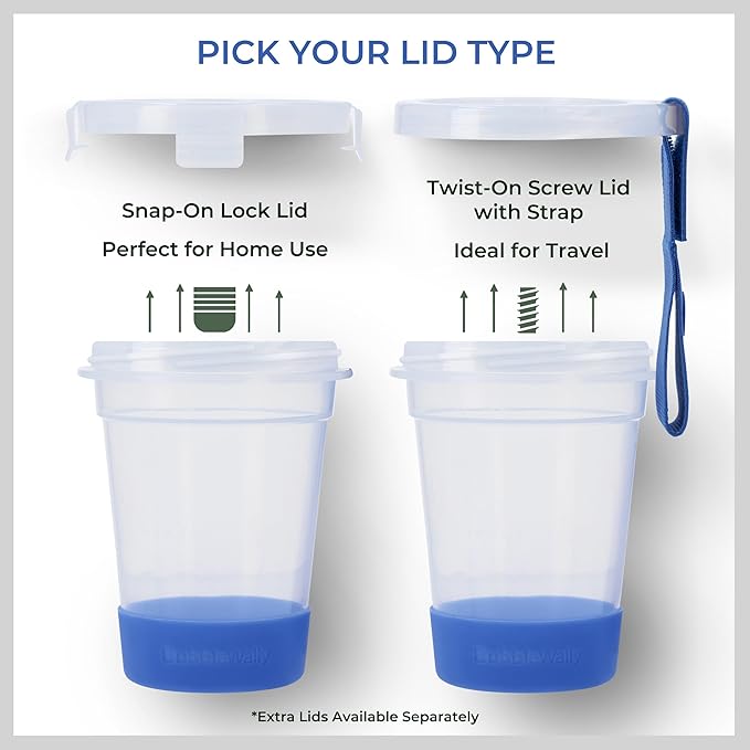 JoyPlus Overnight Oats Containers with Lids (2-Piece Set Lock Lid) - 16 Oz Overnight Oats Jars with Lids, Plastic Food Storage Containers with Lids Airtight for Oatmeal, Cereal, Yogurt, Chia Pudding