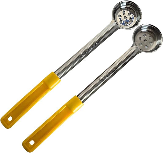 1 Ounce Slotted Stainless Steel Portion Control Ladle Spoon for Measuring and Serving; Commercial Grade Serving Scoops [Pack of 12]