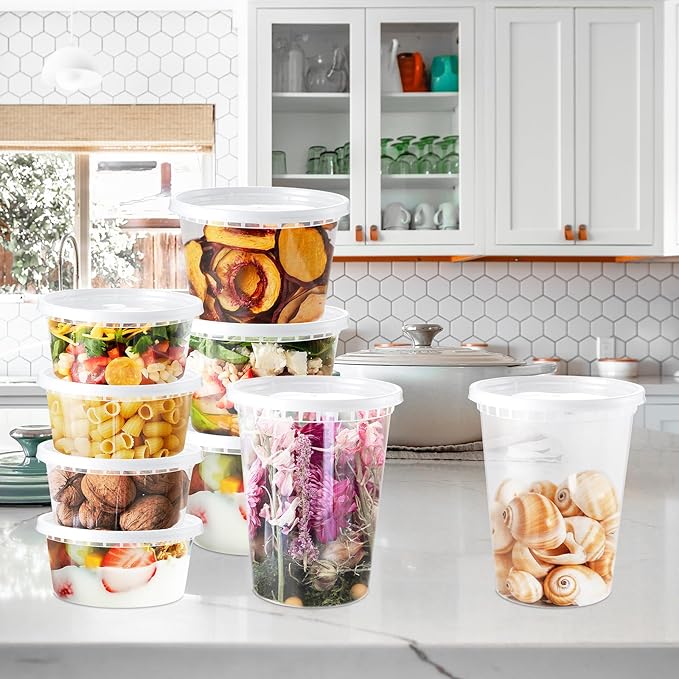 120 Set Deli-Containers-with-Lids: [8oz 16oz 32oz] Combo Plastic-Food-Storage-Containers-with-Lids, Microwaveable & Freezer Safe To-Go-Containers, Leak-proof Meal-Prep-Containers
