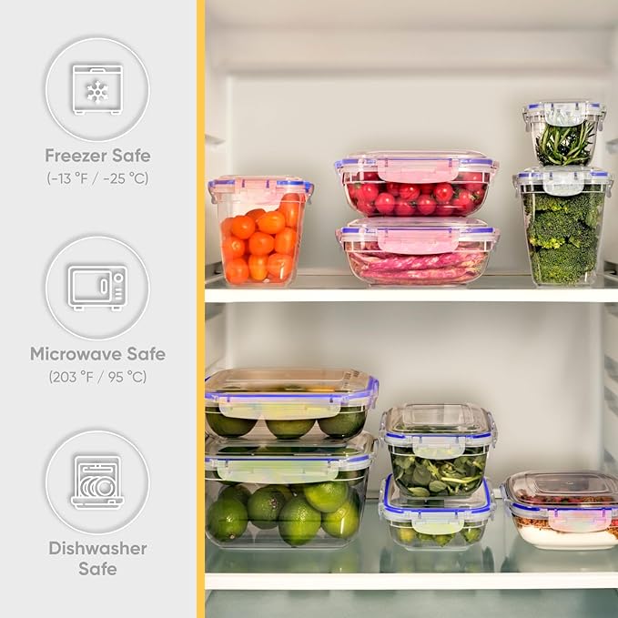 Superio Plastic Food Storage Containers with airtight Lid for Pantry, 2 Pack, Fridge- 80 Oz- BPA Free, Leakproof Sealed Container- Microwave, Dishwasher and Freezer Safe, Clear (Clear)
