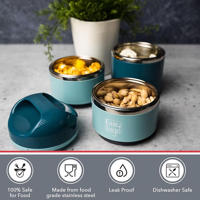 3 Tier Lunch Box 43Oz-Blue Stainless Steel Stackable Lunch Box with Lunch Bag & Cutlery Set, Portable Lunchbox, Portion Control Meal Prep Togo Lunch Containers for Adults, Women, Men
