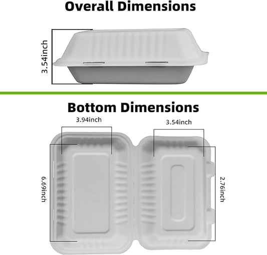 ‌LxinsECO 9X6 Inch Clamshell Containers (75-pack), Disposable Compostable Bagasse Dessert & Sandwiches Boxes, Microwave & Freezer Safe for Restaurants, Picnic, To-Go Meals Out