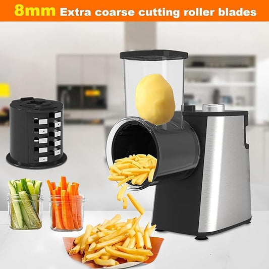 Electric Cheese Grater Upgraded, Salad Maker Machine with 5 Different Shapes of Blades.400W Cheese Shredder,Electric Slicer,Electric Salad Machine for Cheeses, Fruits, Vegetables