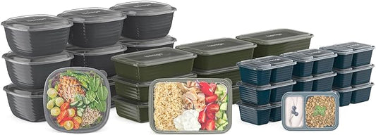 Bentgo Prep 60-Piece Variety Meal Prep Kit - Reusable Food Containers 1-Compartment Trays, Prep Bowls, & Snack Boxes for Healthy Eating - Microwave, Freezer, & Dishwasher Safe (Rich Shades)