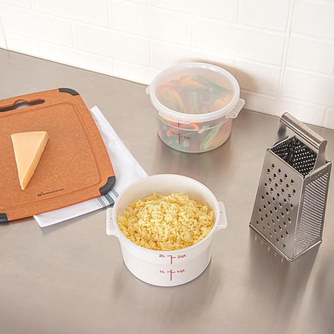 Restaurantware-Met Lux 2 Quart Food Storage Containers, 10 White Storage Containers - Lids Sold Separately, Red Volume Markers, Dishwashable Containers, Side Handles, For Storing Foods