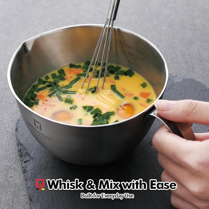Mixing Bowl 1200ml/40.6oz & Measuring Spoon Set: Stainless Steel Measuring Bowls with Pour Spout & Handle/Multi-purpose Metal Bowl, Meal Prep, Baking Prep Kit Set (1200ml/40.6oz)
