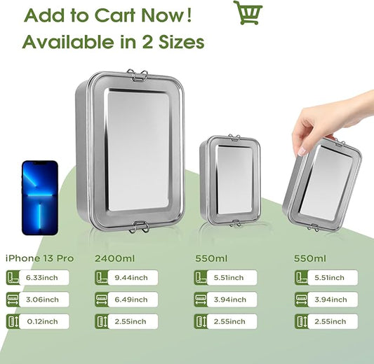304 Stainless Steel Bento Box 3 Pack Stainless Steel Containers With Lids 2400/550/550ml,Leak-Proof & Stackable Storage Stainless Steel Food Storage Containers for Soup Salad Leftover