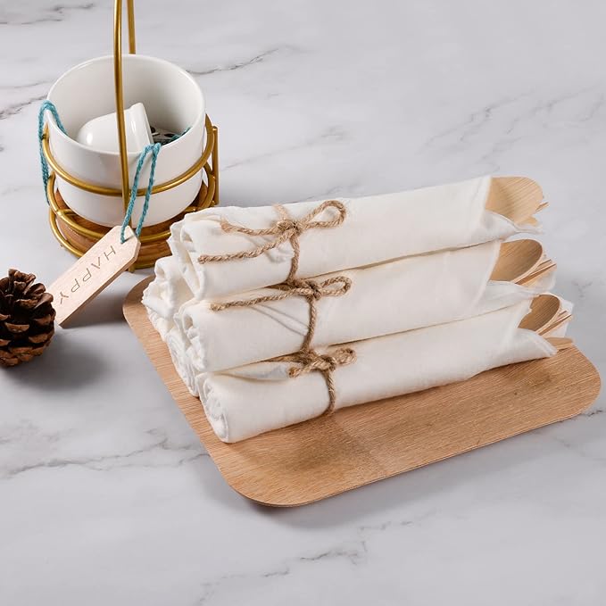 Pre Rolled Napkin and Bamboo Cutlery Set - 30Pack Bamboo Utensils/Cutlery Set(30 Forks, 30 Knives, 30 Spoons, 30 Napkins), Biodegradable Wrapped Cutlery for Party, Wedding, Events