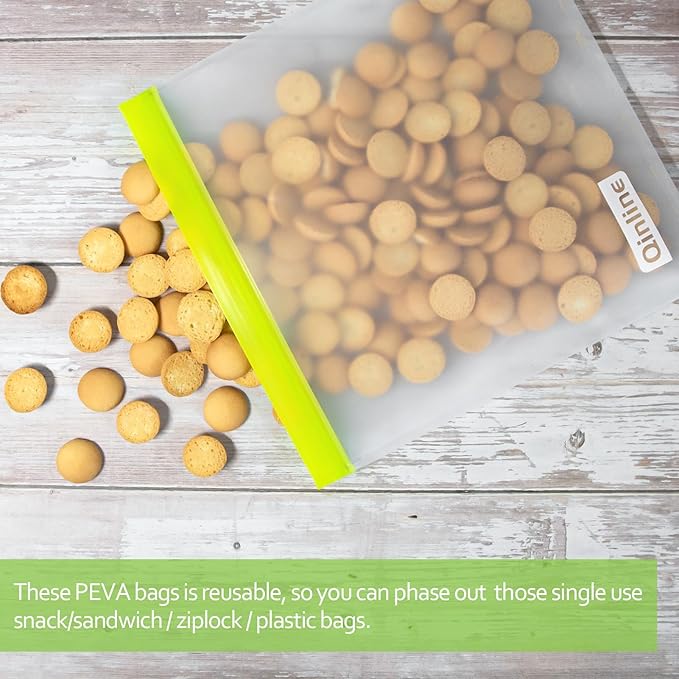 Reusable Food Storage Bags - 24 Pack Freezer Bags, Reusable Bags Silicone, Extra Thick Leakproof Reusable Lunch Bag for Salad Fruit Marinate Meats - 8 Gallon 8 Sandwich 8 Snack Bags