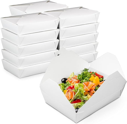 Fit Meal Prep 50 Pack 54 oz Paper Take Out Containers 8.5 x 6 x 2 - White Lunch Meal Food Boxes #2, Disposable Storage To Go Packaging, Microwave Safe, Leak Grease Resistant for Restaurant, Catering