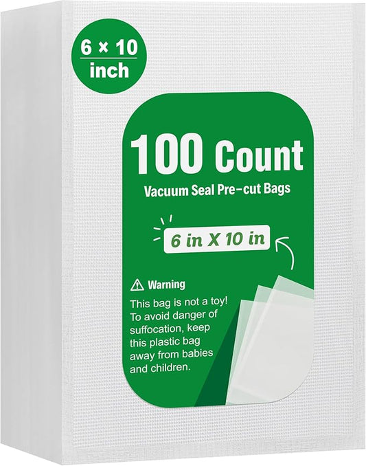 Syntus 100 Count Vacuum Sealer Bags Pint 6 x 10 inch for Seal a Meal, Commercial Grade BPA Free Heavy Duty Precut Seal Bags, Food Vac Bags for Storage, Meal Prep or Sous Vide