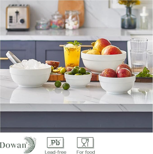 DOWAN Serving Bowls, 64/42/22/12 Oz Serving Dishes for Entertaining, White Porcelain Nesting Bowls Set, Microwave & Dishwasher Safe, Versatile Prep Bowls for Fruit Salad Pasta Ice Cream Dessert Cereal
