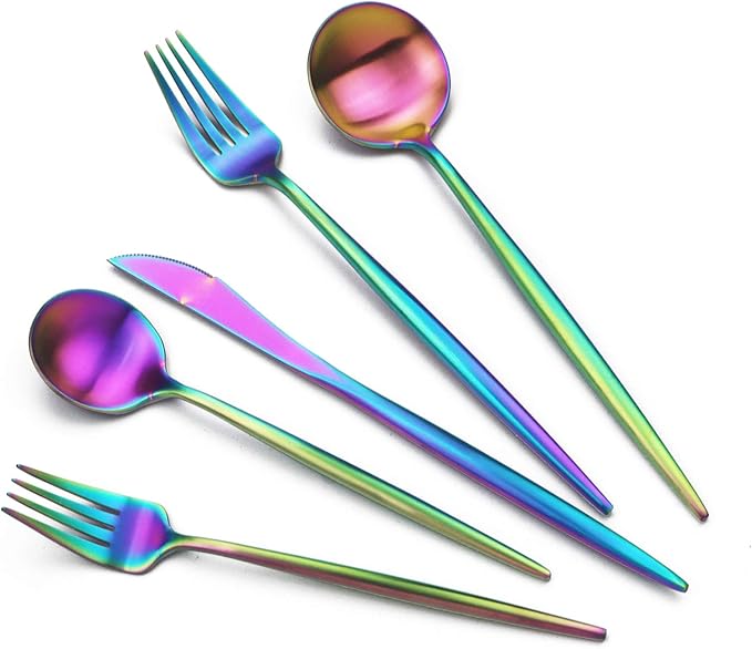 JASHII Luxury 18/10 Rainbow Flatware Silverware Set 304 Stainless Steel Colorful Flatware Cutlery Set| 20-Piece Adaline Royal Modern Satin Finish| BEST Birthday Wedding Gift (Rainbow Matte 4 Sets)