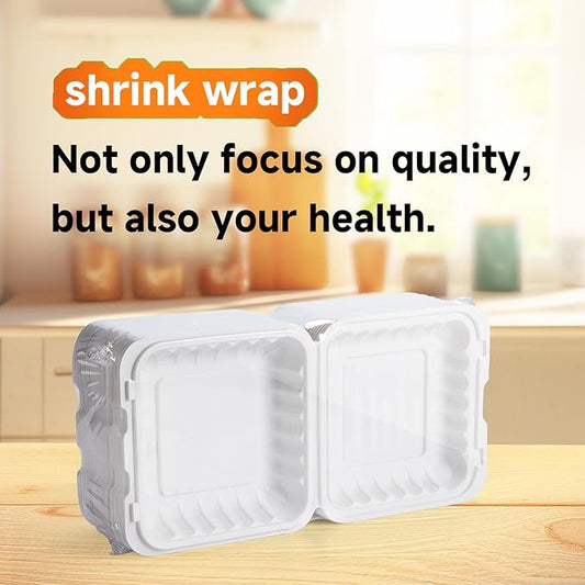 YANGRUI To Go Containers, Reusable Shrink Wrap 55 Pack 8 Inch MFPP Meal Prep Container BPA Free Microwave Freezer Safe Plastic Hinged Clamshell Take Out Boxes