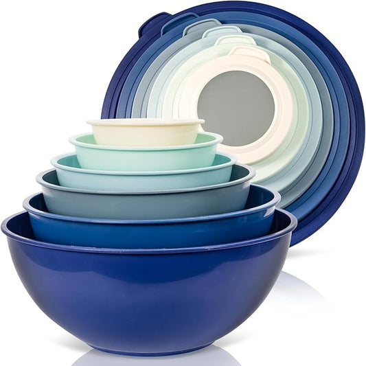 WHYSKO Mixing Bowl Set, 12 Piece Colorful Plastic Mixing Bowls with Lids Set for Food Prep Storage and Serving, Dishwasher Safe Microwave Safe for Kitchen Baking Cooking