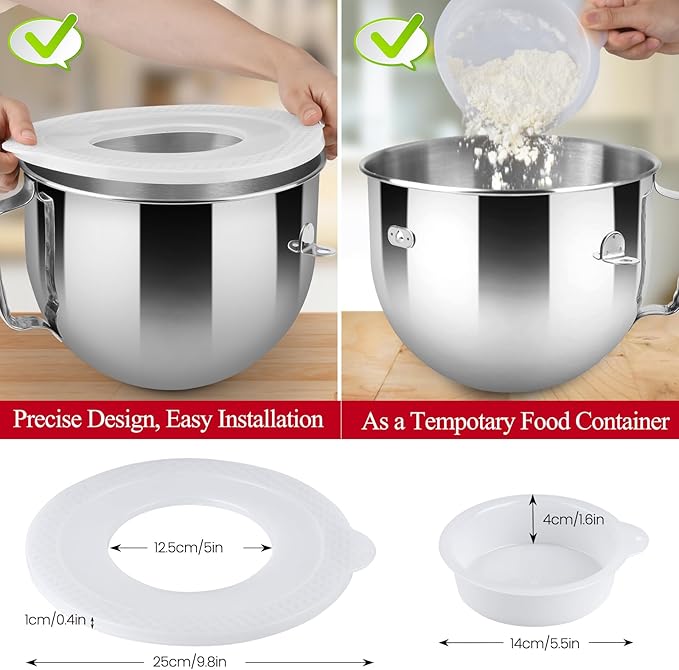 7 QT Stainless Steel Mixer Bowl for Kitchenaid Stand Mixers, 7 Quart Bowl-Lift Stand Mixer，with Lid