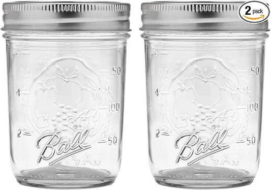 Ball Regular Mouth Mason Jars with Lids & Bands, Half Pint, 8-oz (2-Pack)
