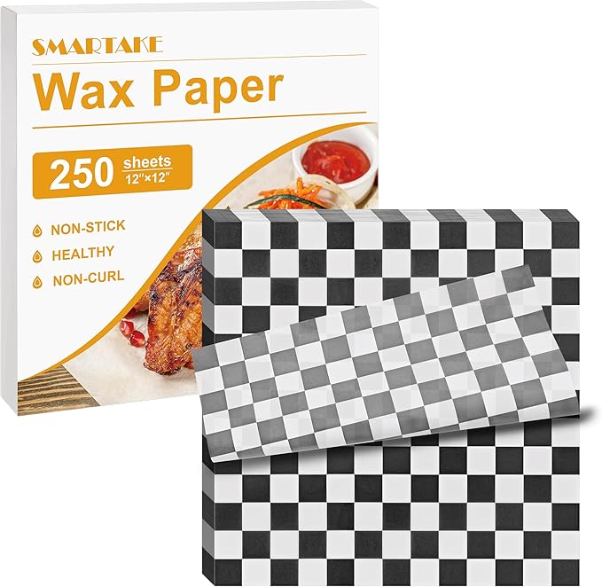 SMARTAKE 12 x 12 Inches Wax Paper for Food, 250 Pcs Non-Stick Hamburger Patty Paper, Square Sandwich Separators Wrapping Paper, for Lunch, Restaurants, Barbecues, Picnics, Parties, Black Plaid