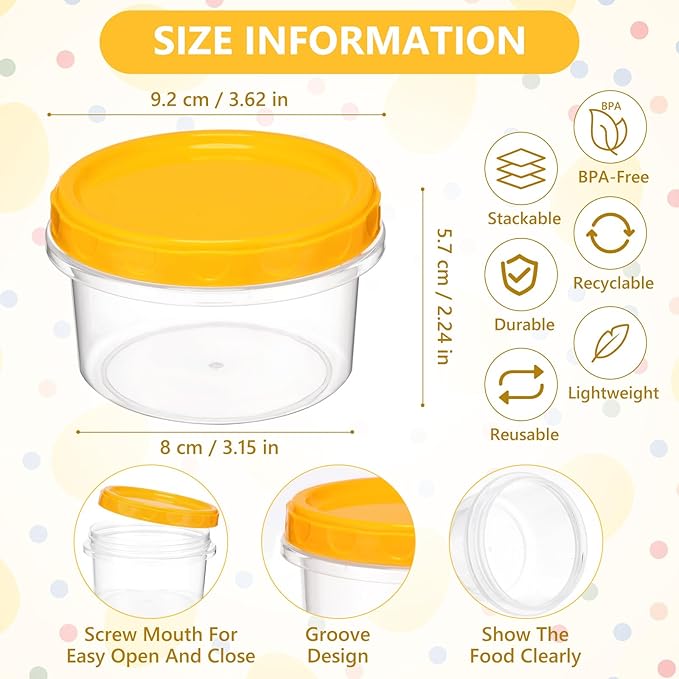 Sieral 36 Pack 8 oz/ 250 ml Freezer Containers with Lids Plastic Twist Top Deli Jars Reusable Freezer Storage Containers for Food Round Wide Mouth Lunch Snacks(Yellow)