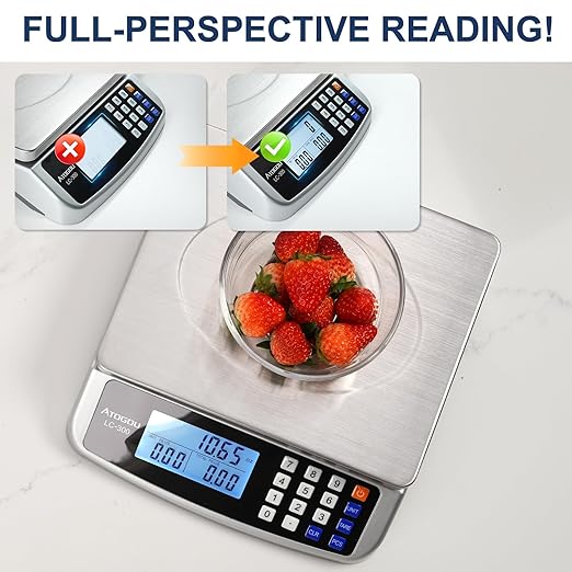 110lb/50kg Commercial Digital Kitchen Scale 0.05oz/1g with Price Computing, 304 Stainless Steel Scale, AA Battery or Plug-in Use and LCD Display for Baking, Cooking Meat, Counting Coins LC300