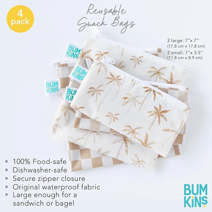 Bumkins Snack & Sandwich Bags, Beige Check & Palm Trees