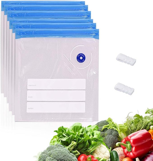 Sous Vide Bags Vacuum Zipper Sealer Bag for Food 24 PCS, Reusable Vacuum Seal Bags with Sealing Clips for Sous Vide Cooking,Freezer Safe,Microwave Heating and Food Storage(10"X11")