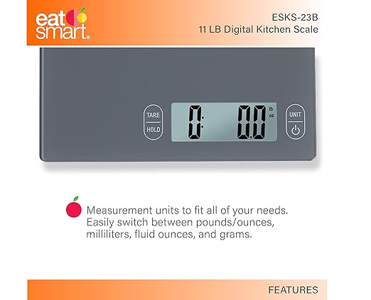 Eat Smart Eat Smart 11lb Food Kitchen Glass Scale, Grey