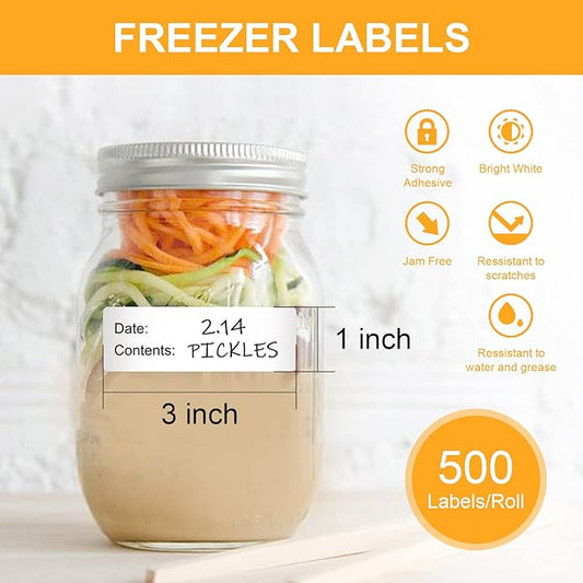 500pcs Food Labels,1 x 3 Inch Freezer Labels Removable for Food Containers, Mason Jar, Water/Oil/Tear Resistant,No Residue Food Storage Labels Perfect for Kitchen