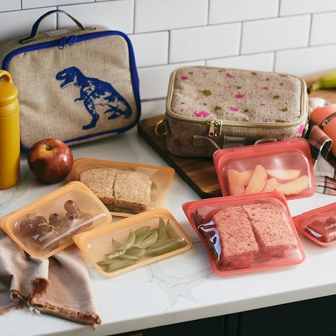 Stasher Premium Silicone Reusable Food Storage Bags, 4-Pack, Multi, Multi-Use Food Storage Bags, Lunch Bag, Travel Containers, BPA Free, Leak-free, Dishwasher-Safe, Eco-friendly