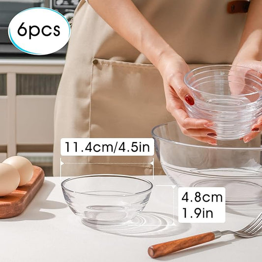 NUTRIUPS 4.5inch Small Glass Bowls Set of 6, Tempered Glass Prep Bowl, Mini Bowls for Kitchen Microwave, Dishwasher and Oven Safe