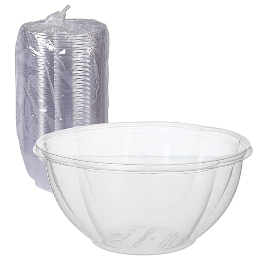 Eco-Products Compostable Clear PLA Plastic 32oz Salad Bowl No Lid, Pack of 50, Disposable Round To Go Cold Food Containers, Lids Sold Separately, Renewable PLA Material Made from Plants, ASTM, BPI