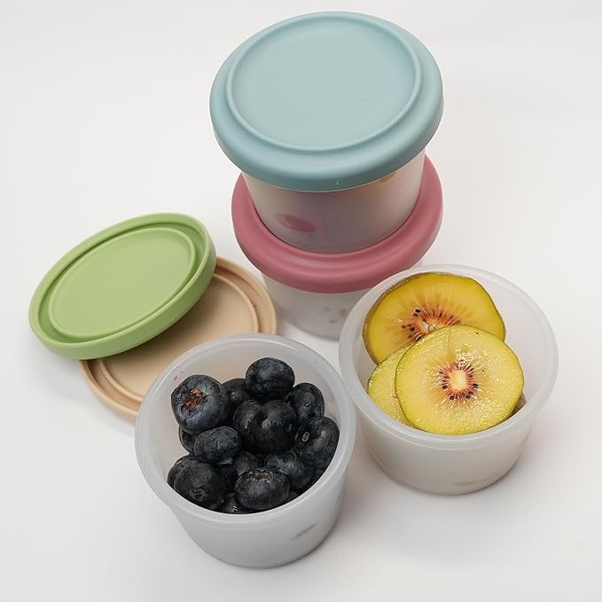 4 Pack Small Silicone Snack Containers with Lids 4 oz Reusable Food Storage Containers Bento Lunch Snack Pots for Adults & Kids Meal Prep Containers