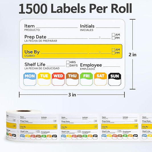 Restaurant Quality Shelf Life Food Rotation Labels Vinyl, 2” x 3” Self-Adhesive Removable Freezer Food Labels, Perfect for Reusable Containers, Easy to Remove, Food Safety Date Sticker (5 PCS)