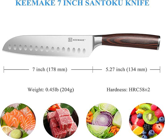 KEEMAKE Santoku Knife 7 Inch - Ultra Sharp Kitchen Knife with High Carbon Stainless Steel Blade Japanese knife, Santoku Chef Knife with Ergonomic Pakkawood Handle and Gift Box Included