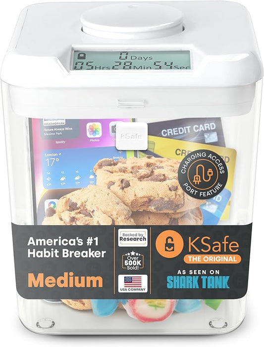 Kitchen Safe: Time Locking Container (White Lid + Clear Base) - 5.5" Height